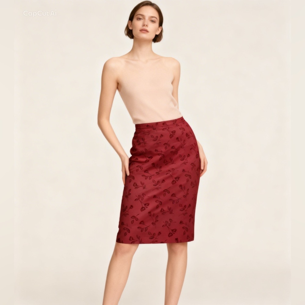 Maxmara Max & Co couture red pencil skirt with embroidery
